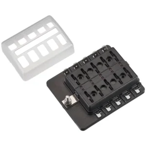 Automobilinis peilinis saugiklių laikiklis su LED indikatoriumi, skirtas 10 saugiklių, 30A/32V DC (greitas prijungimas)