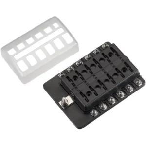 Automobilinis peilinis saugiklių laikiklis su LED indikatoriumi, skirtas 12 saugiklių, 30A/32V DC (srieginiai gnybtai)