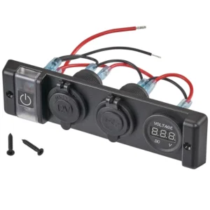 Automobilio montavimo konsolė su voltmetru, 2 USB prievadais ir 12 V integruotu maitinimo lizdu