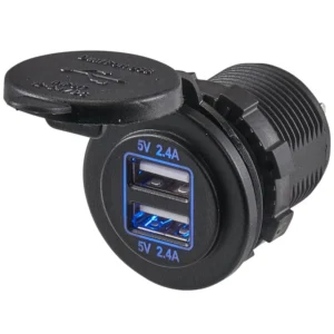 Dvigubas LED USB lizdas, montuojamas ant panelės, 5V 2.1A